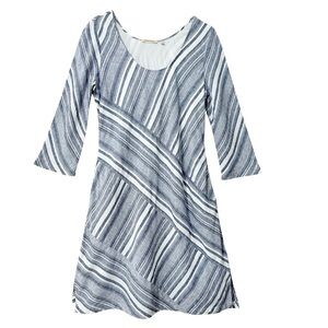 Linen Soft Surroundings Sonya Dress Blue White Asymmetrical Stripes Size Medium